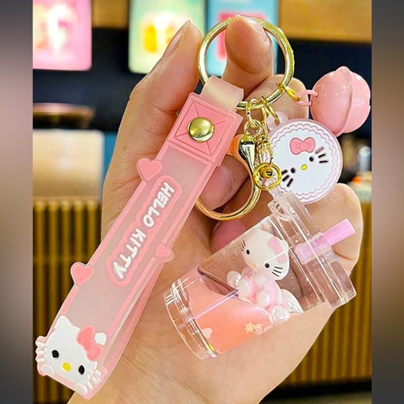 Hello Kitty Accessories - SALE Hello Kitty Baby Pink Boba Tea Liquid Bag Charm Keychain